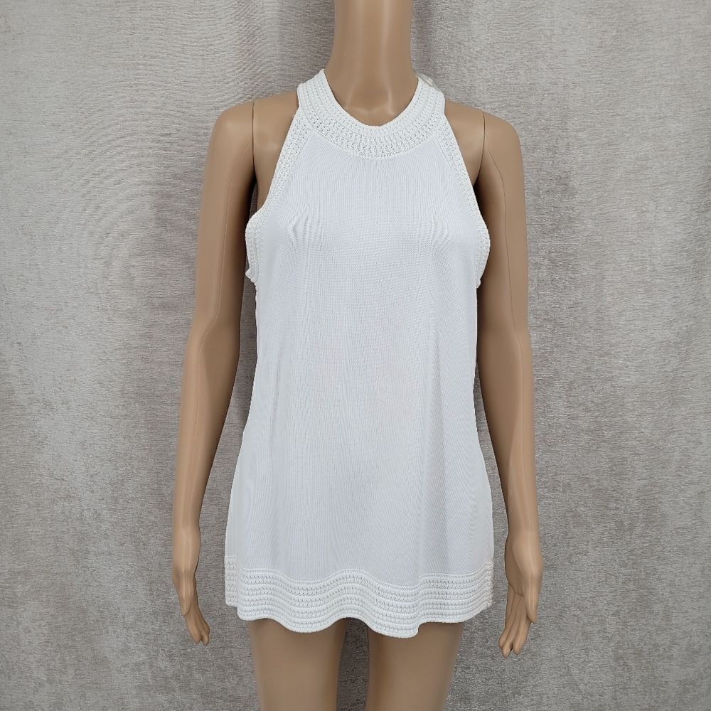 WHBM White Ecru Crochet Halter Top Tank Top Women's Size Large NEW